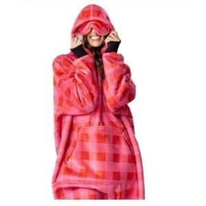 NEW * Big Blanket Co Hideout Hoodie blanket Pink Plaid